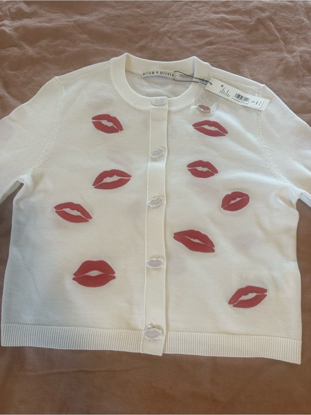 Alice + Olivia Daroda Kiss Lipstick Stretch ~ Wool Cardigan - Picture 8 of 17